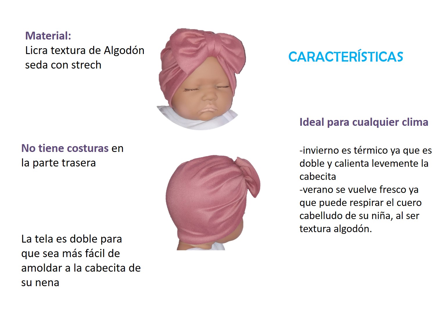 Turbantes para niña TYAMIA (8 piezas). Talla 0-6 m. .