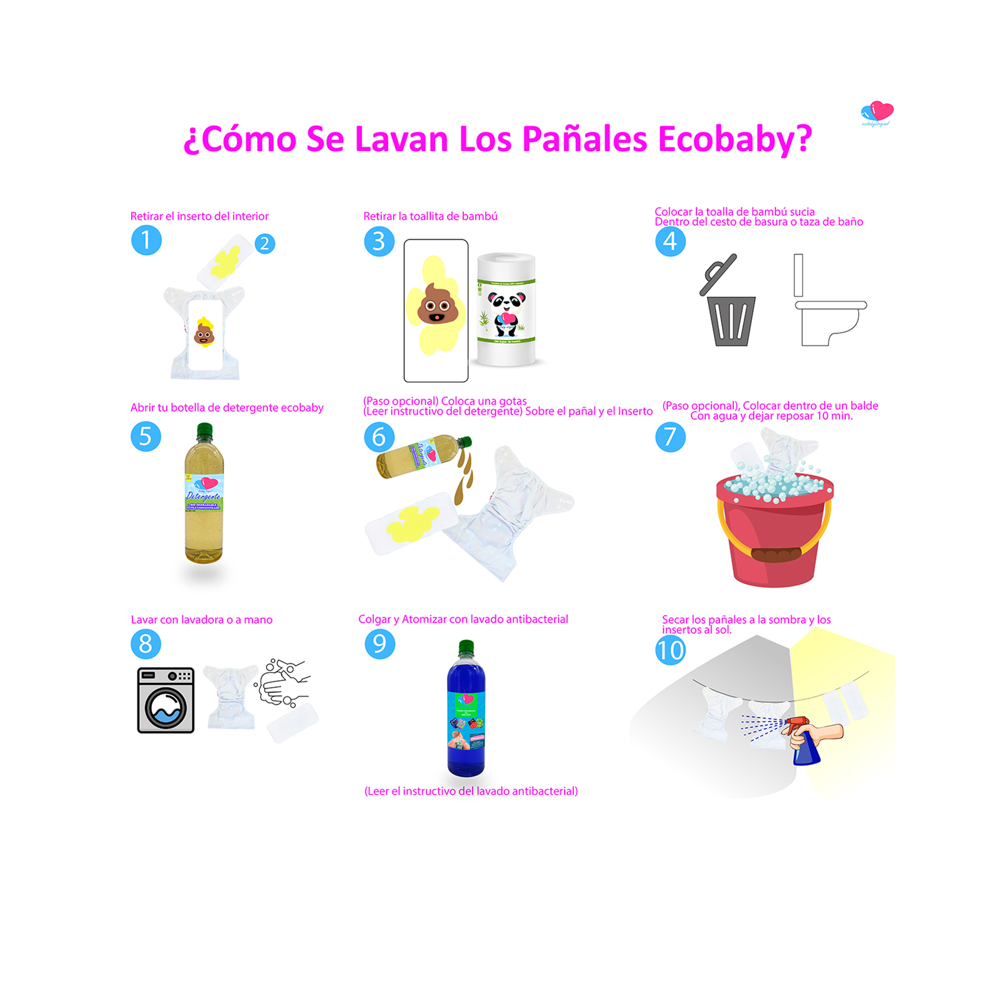 Pañales de tela para bebés con insertos de microfibra 4 capas ecobaby original 