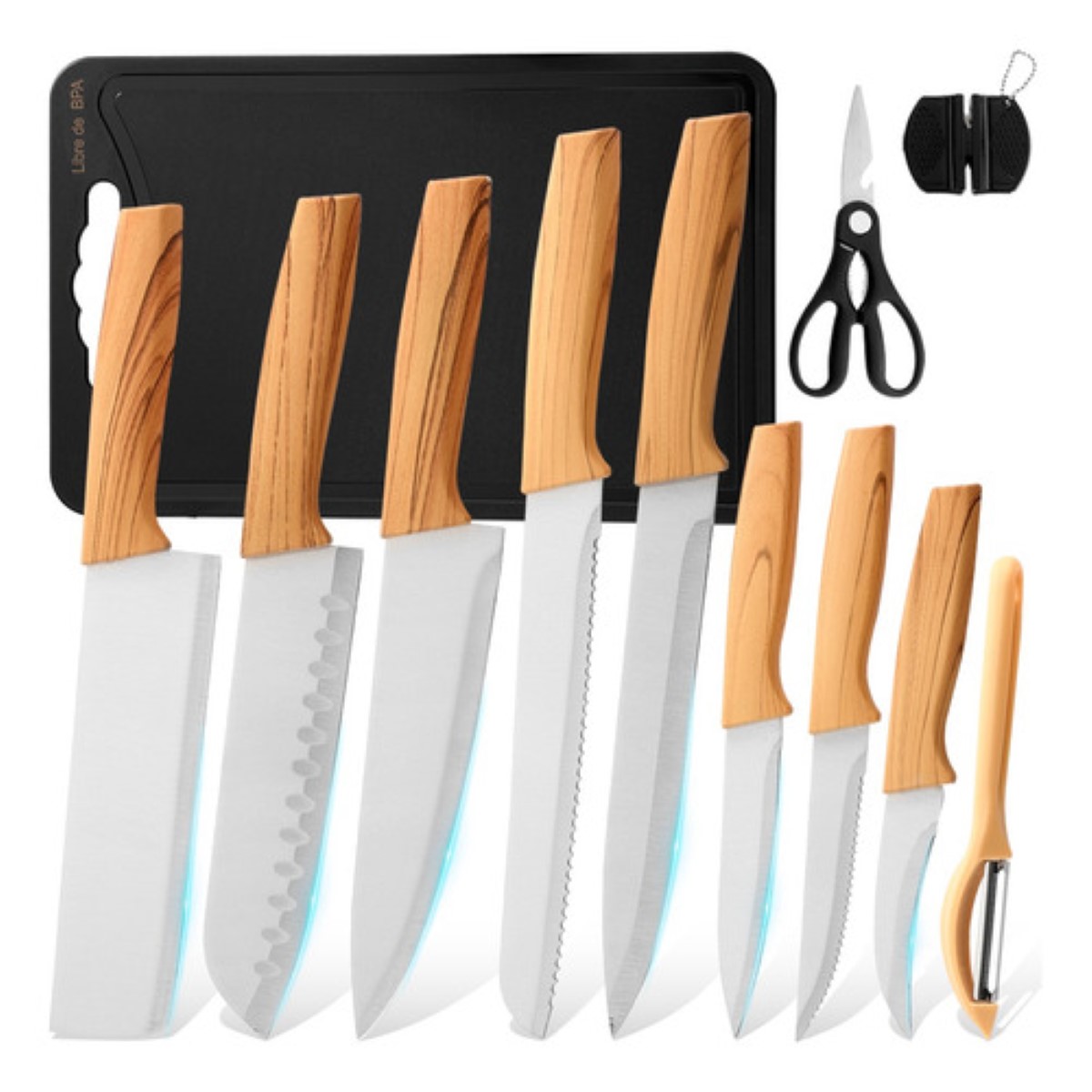 "Juego Paquete Cuchillo Cocina Profesionale Acero Inoxidable mango de madera "