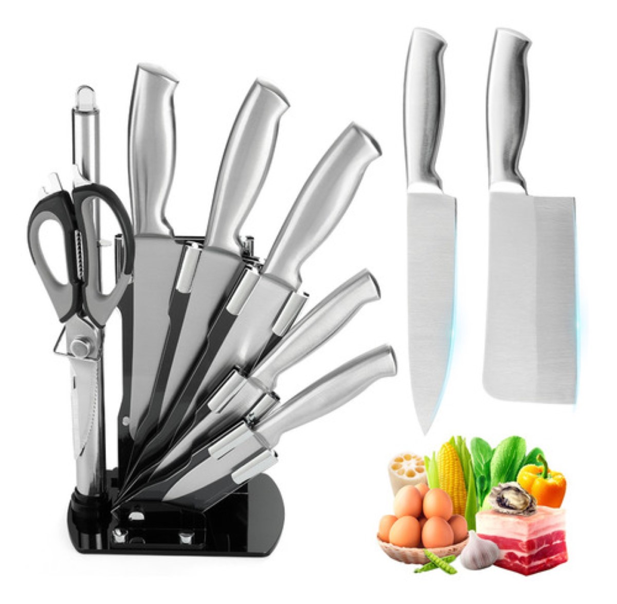 "Juego De Cuchillos De Cocina Profesional 8 Piezas Con Base plata ".