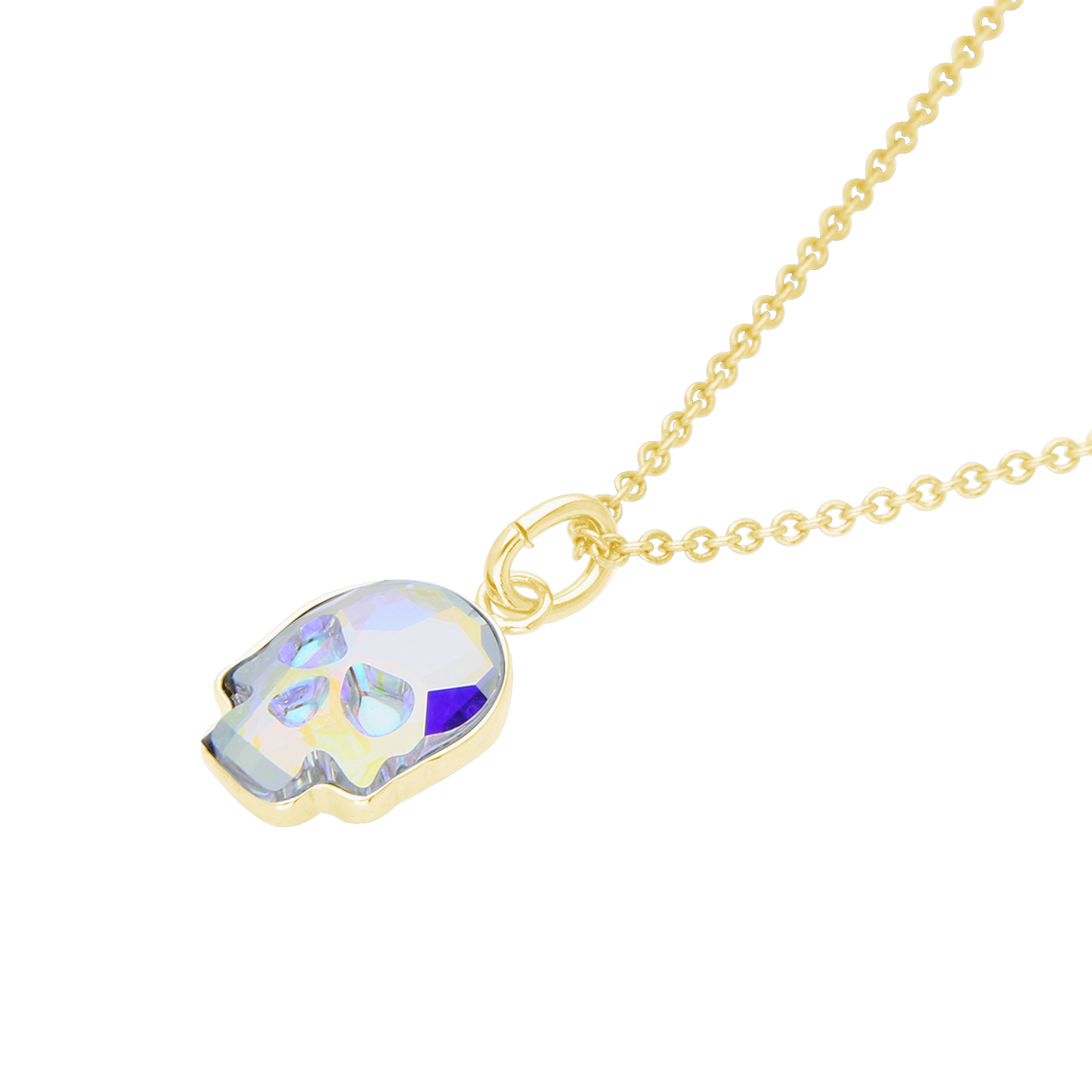 Collar Calavera Baño de Oro 14K | Cristal Swarovski Tornasol.