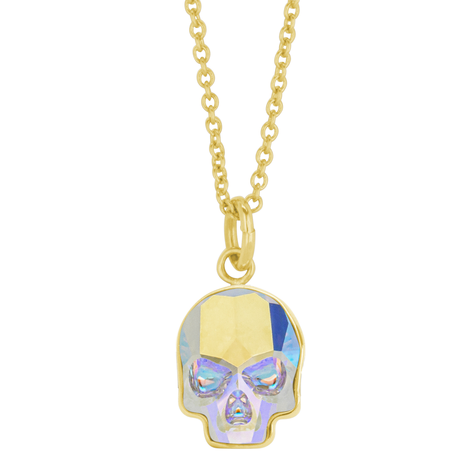 Collar Calavera Baño de Oro 14K | Cristal Swarovski Tornasol.