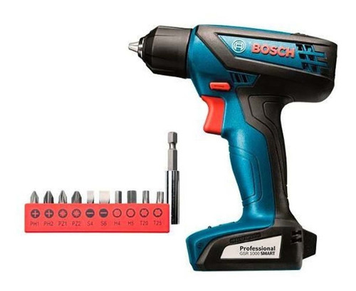 Taladro atornillador inalámbrico de 6mm Bosch GSR 1000 12V + accesorio con maletín de transporte 220V 50Hz