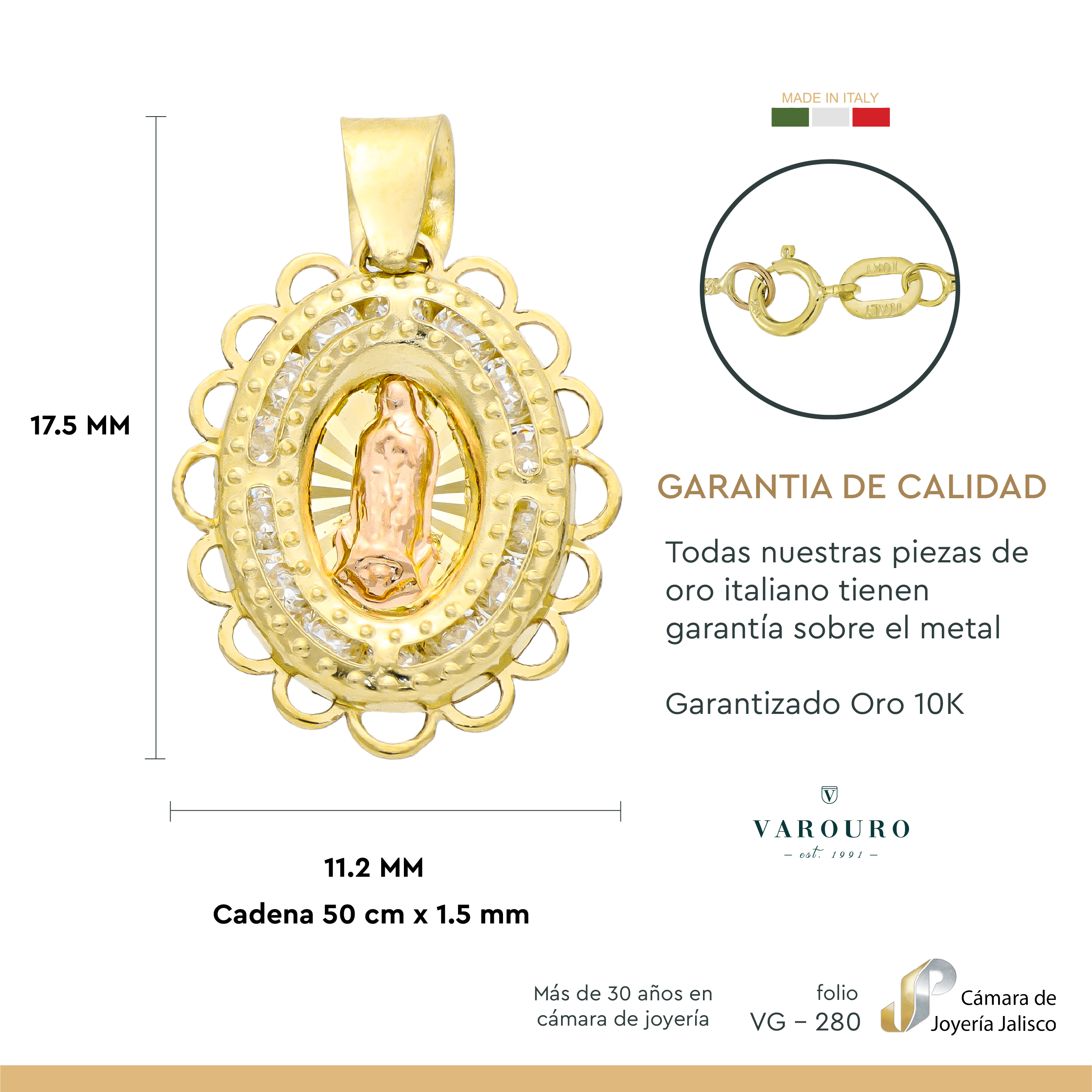Medalla Virgen De Guadalupe Oro Rosa 10k Y Cadena De Oro 10k