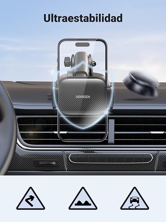 UGREEN Soporte Celular Auto, Base Porta Celular para Automóvil Tablero y Parabrisas, Car Phone Holder Ventosa Carro para iPhone 15 14 13 12 Pro MAX Plus, Galaxy S24 S23 S22 Ultra, Xiaomi Redmi, Negro.