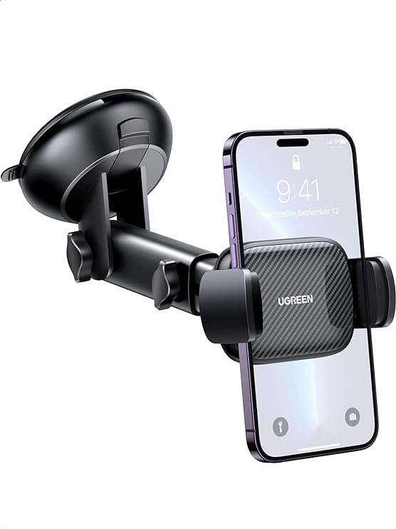 UGREEN Soporte Celular Auto, Base Porta Celular para Automóvil Tablero y Parabrisas, Car Phone Holder Ventosa Carro para iPhone 15 14 13 12 Pro MAX Plus, Galaxy S24 S23 S22 Ultra, Xiaomi Redmi, Negro.