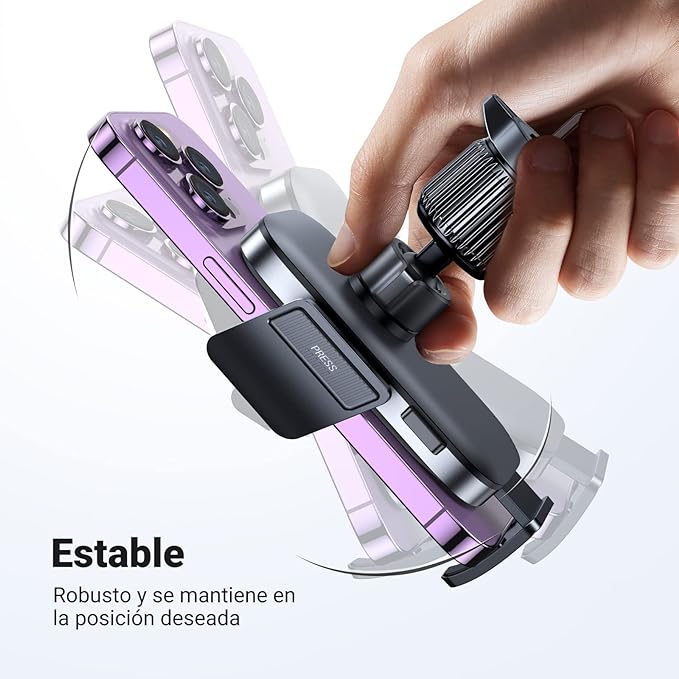 UGREEN Soporte Celular Automóvil, Base Porta Móvil Auto Giratorio 360° con Gancho Metálico y Botón de Liberación, Uso con Una Sola Mano para iPhone 15 14 13 12 Pro MAX, Galaxy S24 S23 S22 Ultra, Redmi.