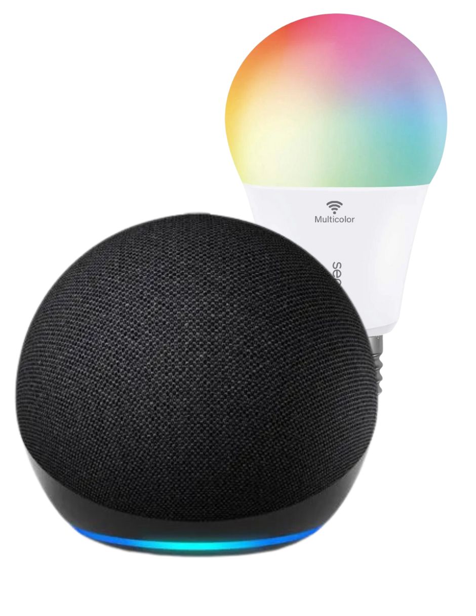 Combo Bocina Amazon Alexa Echo Dot 5ta Generacion (Negro)   2 Focos Inteligentes Sengled.