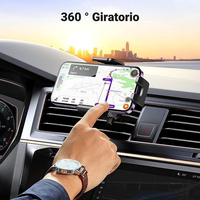 UGREEN Soporte Celular Automóvil, Base Porta Móvil Auto Giratorio 360° con Gancho Metálico y Botón de Liberación, Uso con Una Sola Mano para iPhone 15 14 13 12 Pro MAX, Galaxy S24 S23 S22 Ultra, Redmi.