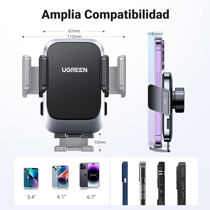 UGREEN Soporte Celular Automóvil, Base Porta Móvil Auto Giratorio 360° con Gancho Metálico y Botón de Liberación, Uso con Una Sola Mano para iPhone 15 14 13 12 Pro MAX, Galaxy S24 S23 S22 Ultra, Redmi.