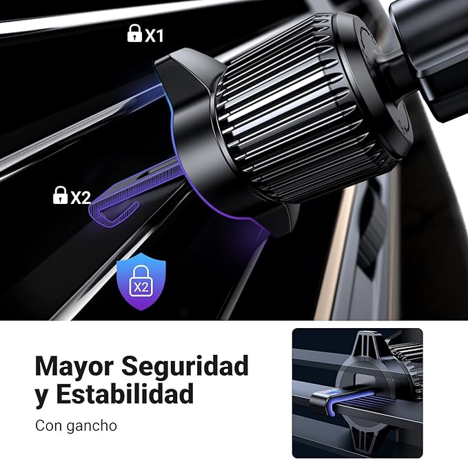 UGREEN Soporte Celular Automóvil, Base Porta Móvil Auto Giratorio 360° con Gancho Metálico y Botón de Liberación, Uso con Una Sola Mano para iPhone 15 14 13 12 Pro MAX, Galaxy S24 S23 S22 Ultra, Redmi.