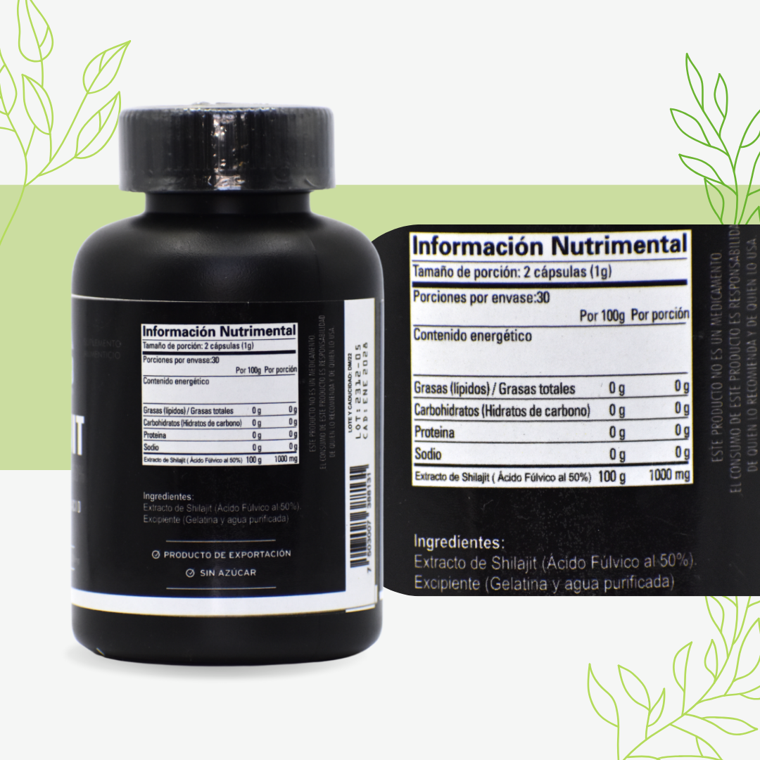 Shilajit Extract Powder 50% 60 Cápsulas 500 Mg C/u Azga Lab.