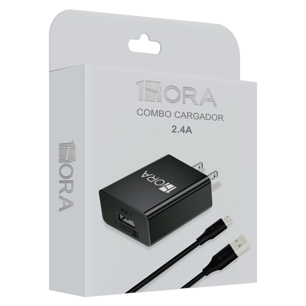 Combo Cargador Carga Rápida 2.4A y Cable Tipo C 1Hora Negro.