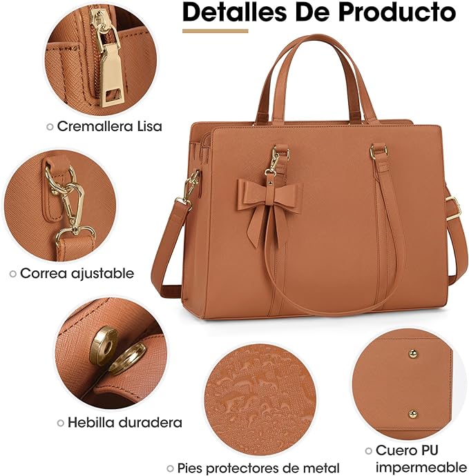 A Bolsas de mujer para Laptop 15.6 Pulgadas Maletin para laptop mujer Impermeable Tote bag mujer de Gran Capacidad Portafolios para mujer Negra, Marrón.