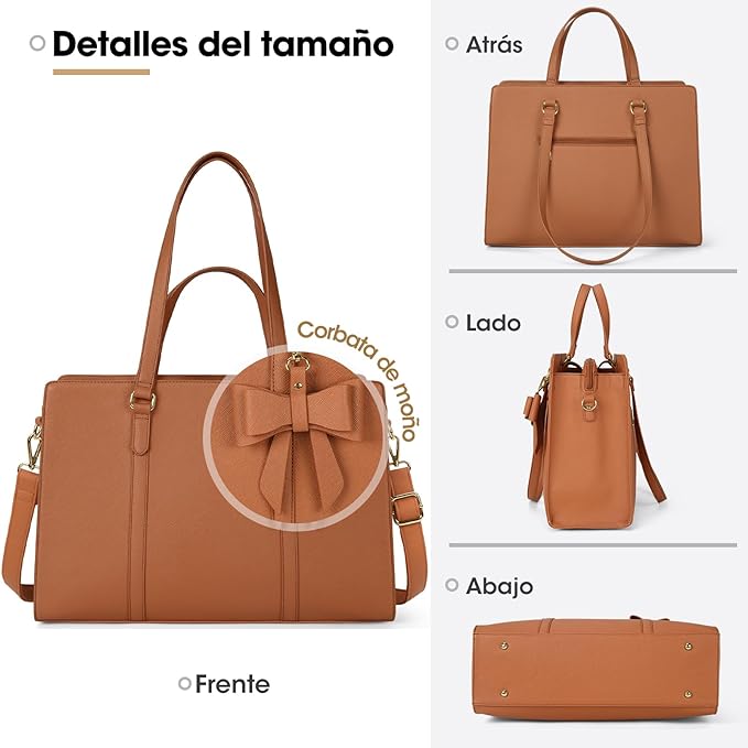 A Bolsas de mujer para Laptop 15.6 Pulgadas Maletin para laptop mujer Impermeable Tote bag mujer de Gran Capacidad Portafolios para mujer Negra, Marrón.