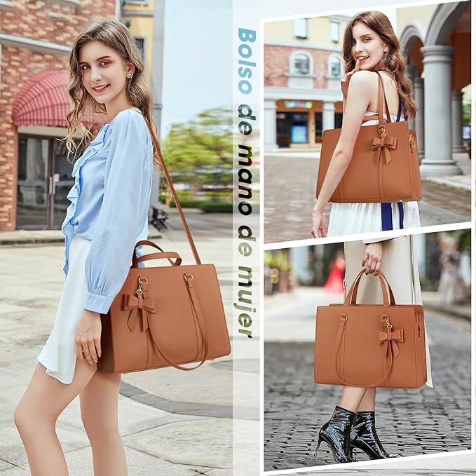 A Bolsas de mujer para Laptop 15.6 Pulgadas Maletin para laptop mujer Impermeable Tote bag mujer de Gran Capacidad Portafolios para mujer Negra