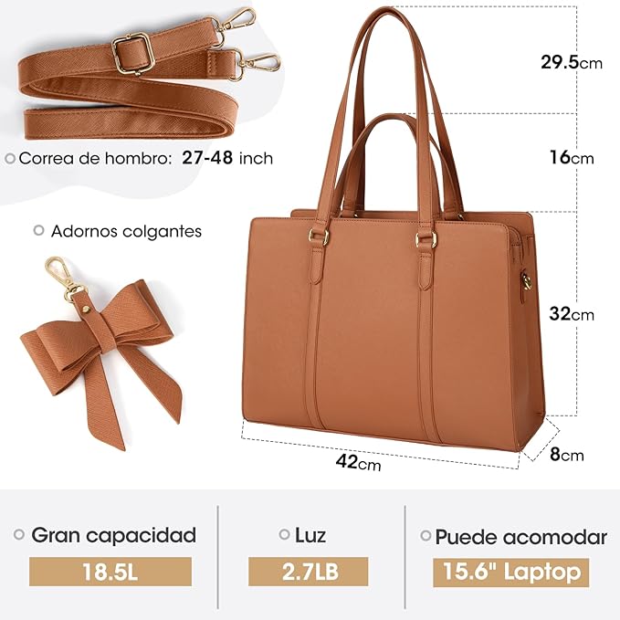 A Bolsas de mujer para Laptop 15.6 Pulgadas Maletin para laptop mujer Impermeable Tote bag mujer de Gran Capacidad Portafolios para mujer Negra, Marrón.