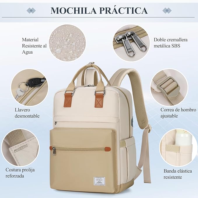 A RAINSMORE Mochilas para Mujer Mochila para Laptop Mochila de Viaje Mochila para Portátil de 15.6 Pulgadas Backpack Ligera Mochilas Laptop Caqui.