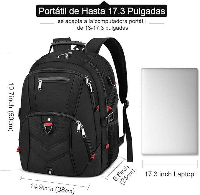 A Mochila Laptop Mochila para Portatil de 17 Pulgadas con Puerto de Carga USB Impermeable al