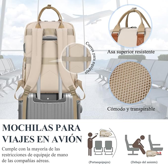A RAINSMORE Mochilas para Mujer Mochila para Laptop Mochila de Viaje Mochila para Portátil de 15.6 Pulgadas Backpack Ligera Mochilas Laptop Caqui.