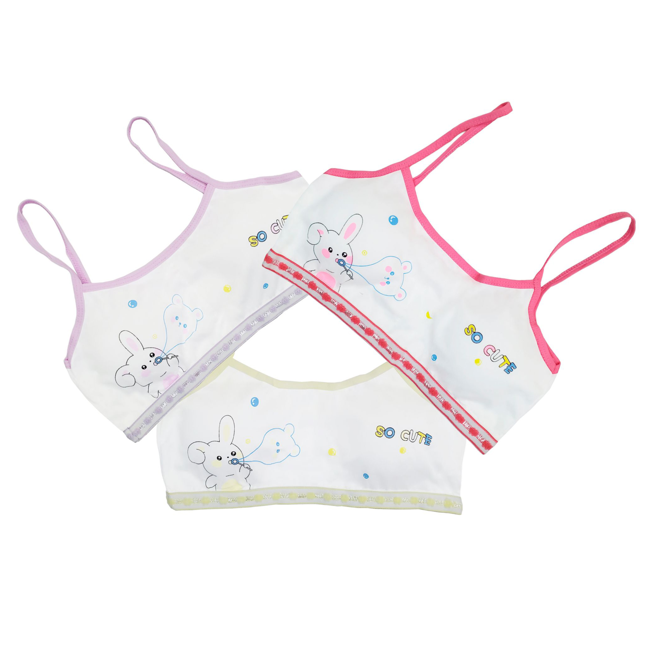Corpiño Top Tirante Delgado Blanco Figuras Para Niña 3pz.