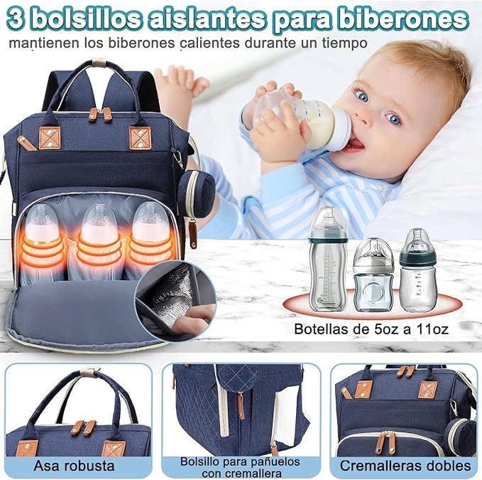 A Mochila de Bolsa de Pañal, Mochila Pañalera Multifuncional Impermeable de Viaje Gran Capacidad, Bolsas de Pañales de Maternidad Bolsillo Térmico de Aislamiento de Bebé para Mamás Papás.