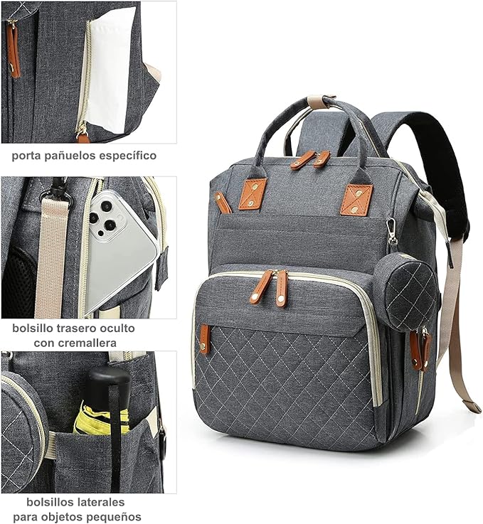A Mochila de Bolsa de Pañal, Mochila Pañalera Multifuncional Impermeable de Viaje Gran Capacidad, Bolsas de Pañales de Maternidad Bolsillo Térmico de Aislamiento de Bebé para Mamás Papás.