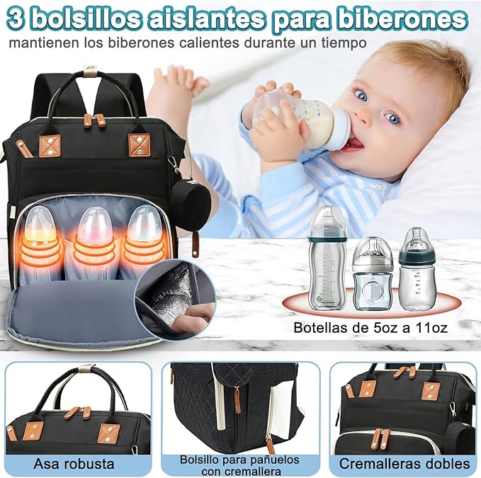 A Mochila de Bolsa de Pañal, Mochila Pañalera Multifuncional Impermeable de Viaje Gran Capacidad, Bolsas de Pañales de Maternidad Bolsillo Térmico de Aislamiento de Bebé para Mamás Papás.