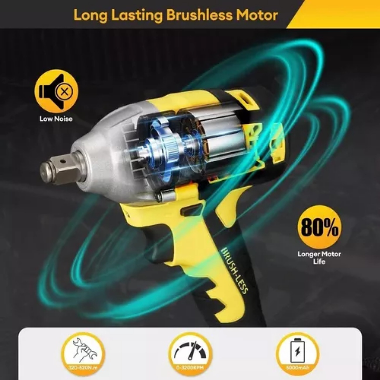 Llave De Impacto 1/2 Inalámbrica Eléctrica Con Batería 600nm Colorworld