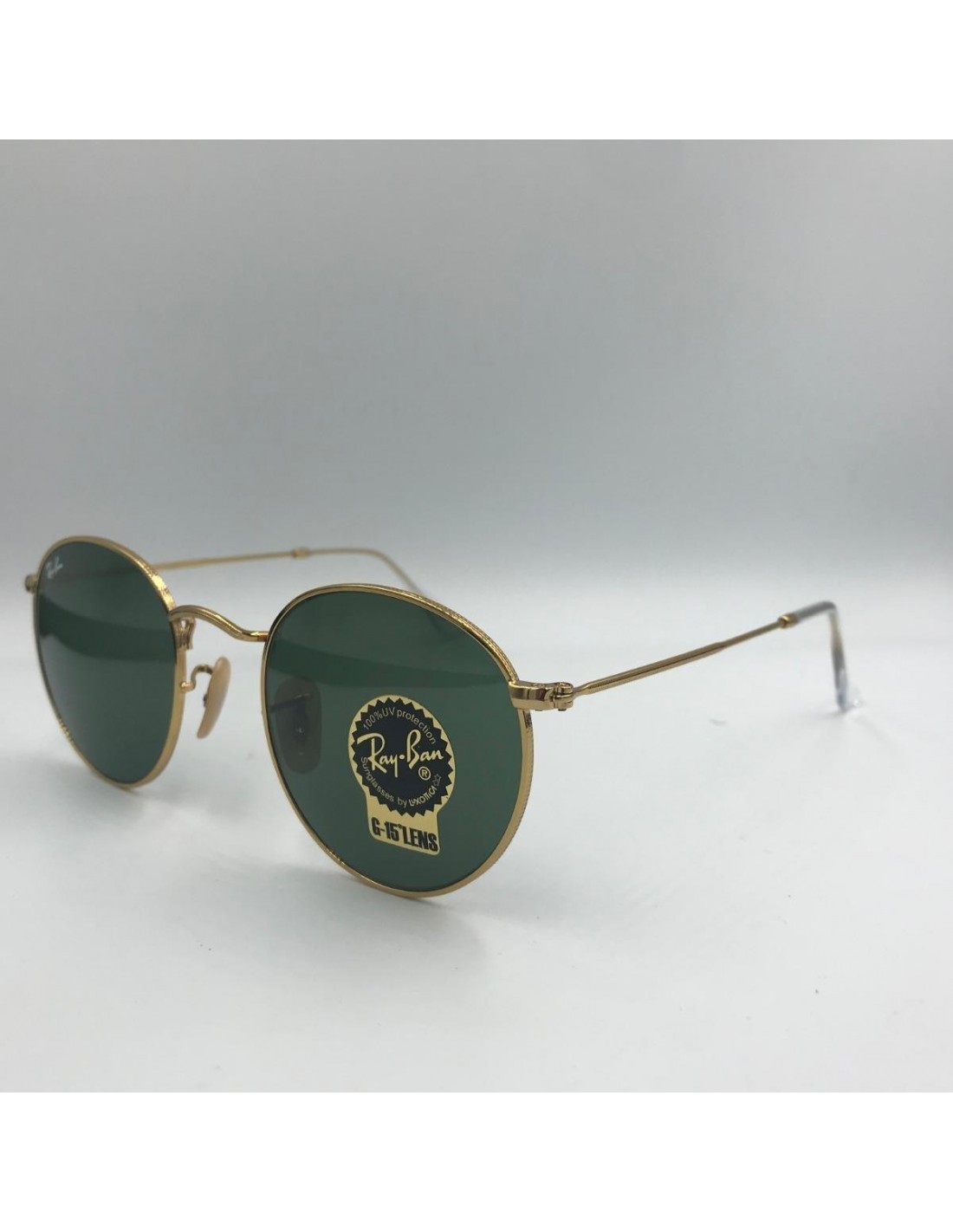Lentes de sol Ray Ban Rb3447 001 Round Metal Negro G-15 Dorado Original