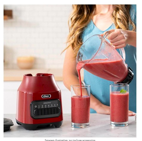 Licuadora Oster con Vaso de Vidrio y 6 velocidades más pulso Roja.