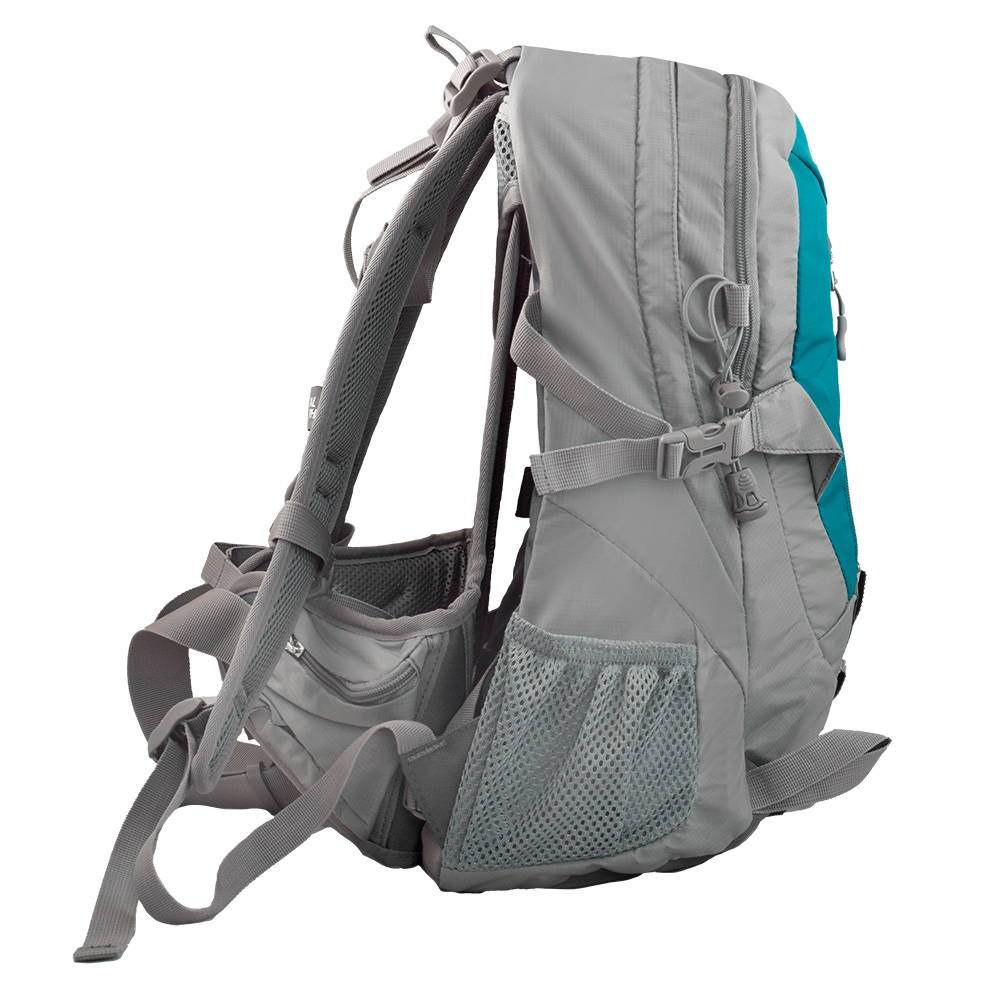 Mochila para montaña Nat Geo, Daytona 25 L con silbato negro S.O.S., MNG3251, gris con azul.
