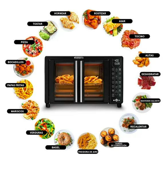 Horno Digital con Freidora de Aire Gourmia 24 Litros Negro.