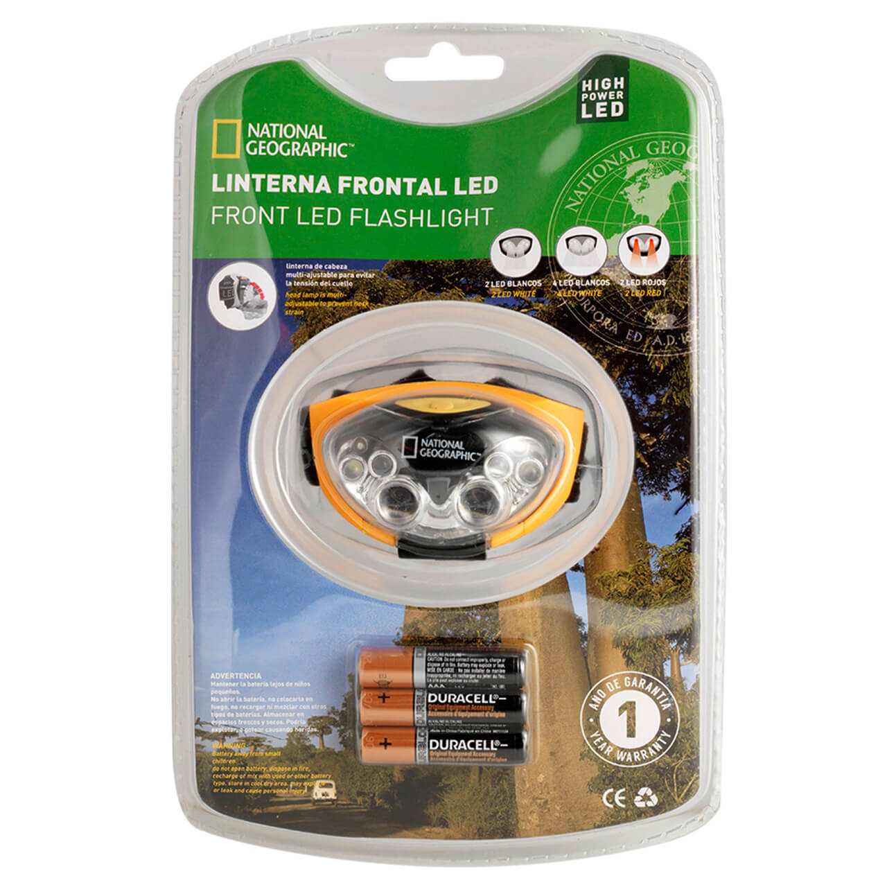 Linterna para cabeza de luz LED Nat Geo LNG6509, negro con amarillo.