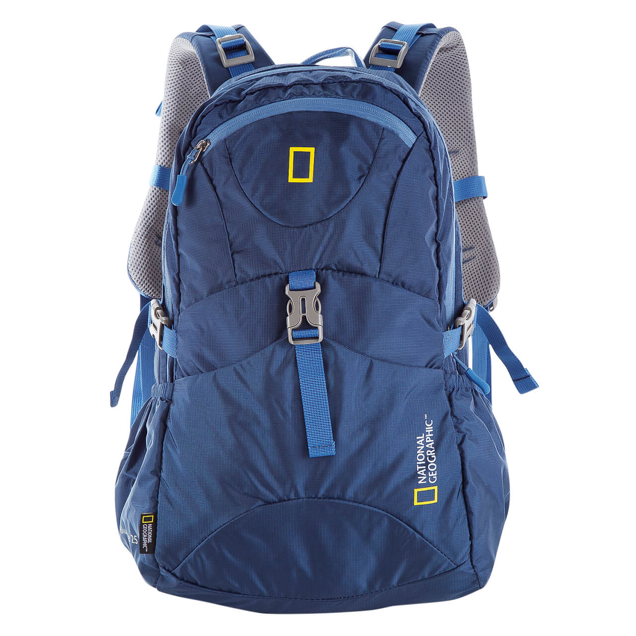 Mochila para montaña Nat Geo, Bluelake 25 L con silbato rojo S.O.S., MNG15252, azul.