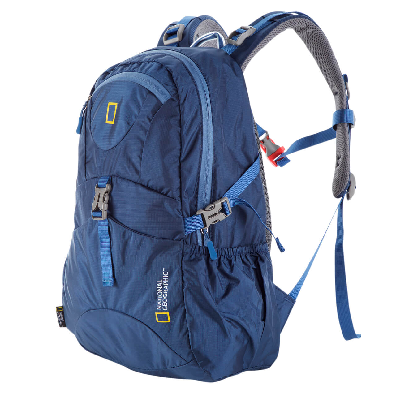 Mochila para montaña Nat Geo, Bluelake 25 L con silbato rojo S.O.S., MNG15252, azul.