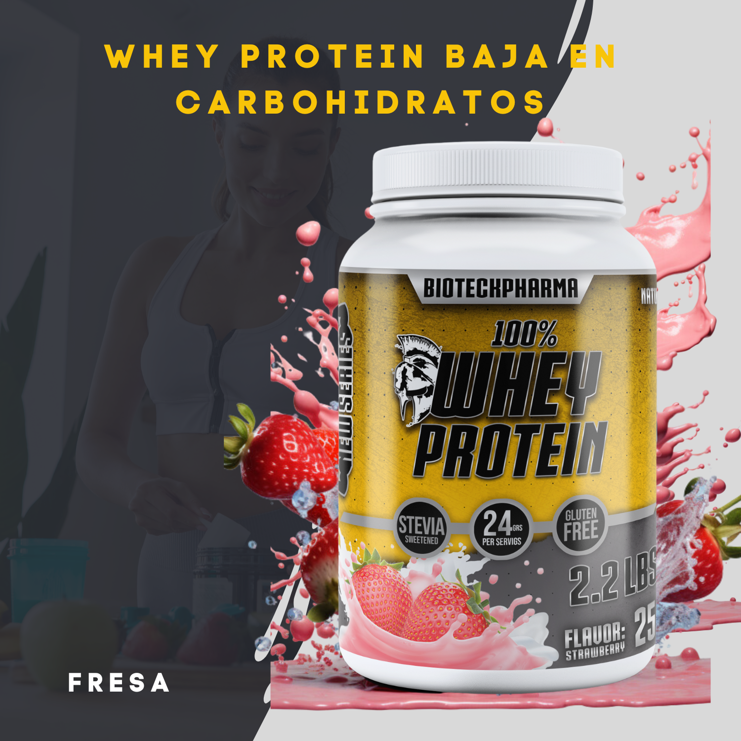 BIOTECKPHARMA| 100% Whey Protein Sabor Fresa 2.20 lbs | 1000 grs.	