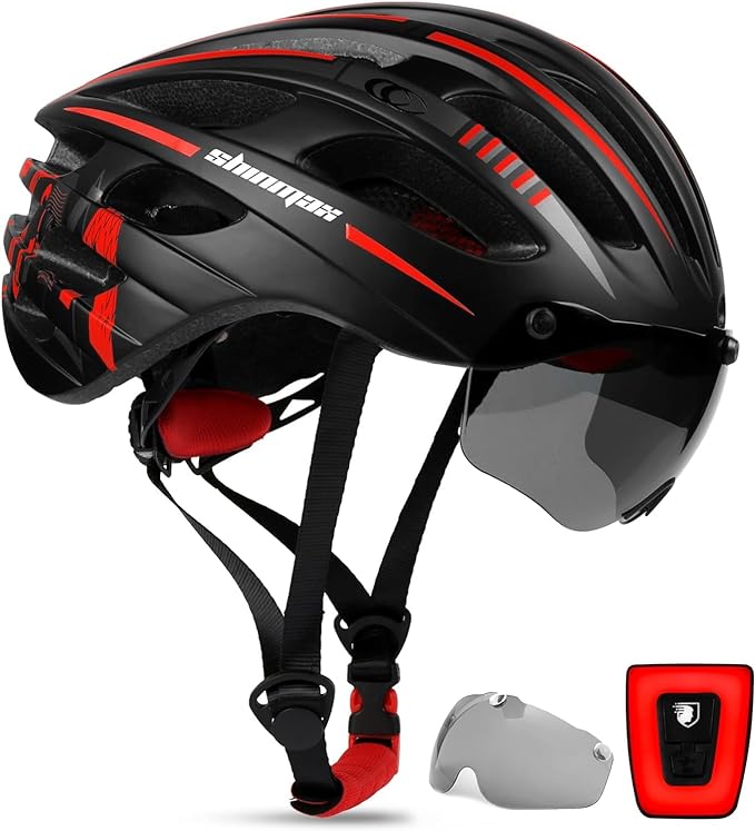 Shinmax Casco Bicicleta con Luz Carga USB y Visera Magnéticas Desmontables Protección UV y Bolsa Transporte 