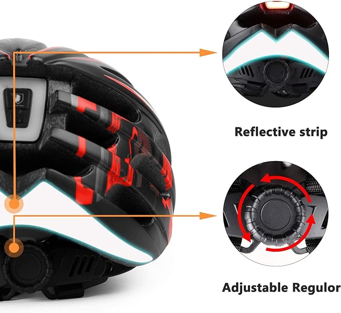 Shinmax Casco Bicicleta con Luz Carga USB y Visera Magnéticas Desmontables Protección UV y Bolsa Transporte 