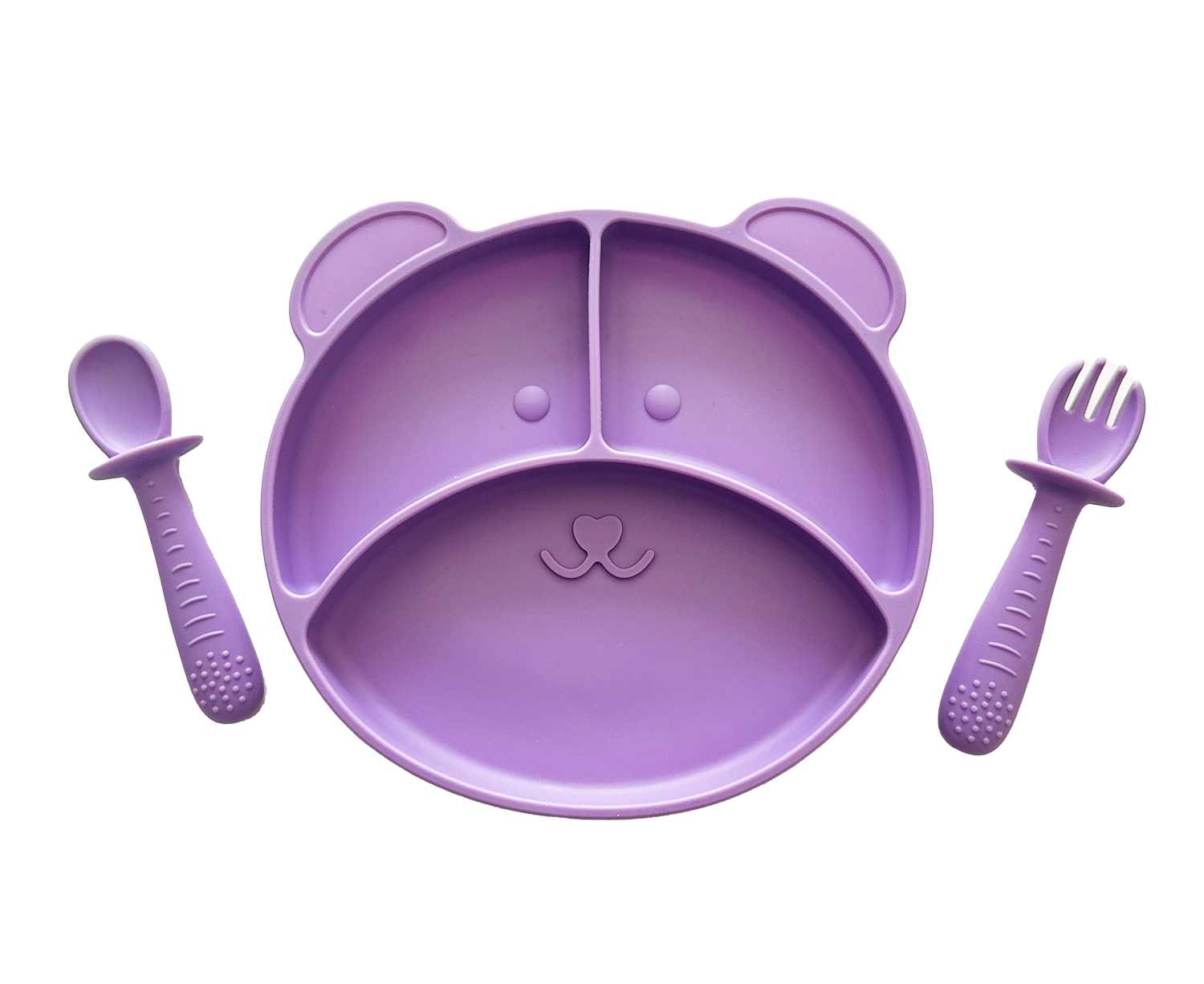 Plato para Bebé con 3 Divisiones y Cubiertos en Silicona Libre de BPA.