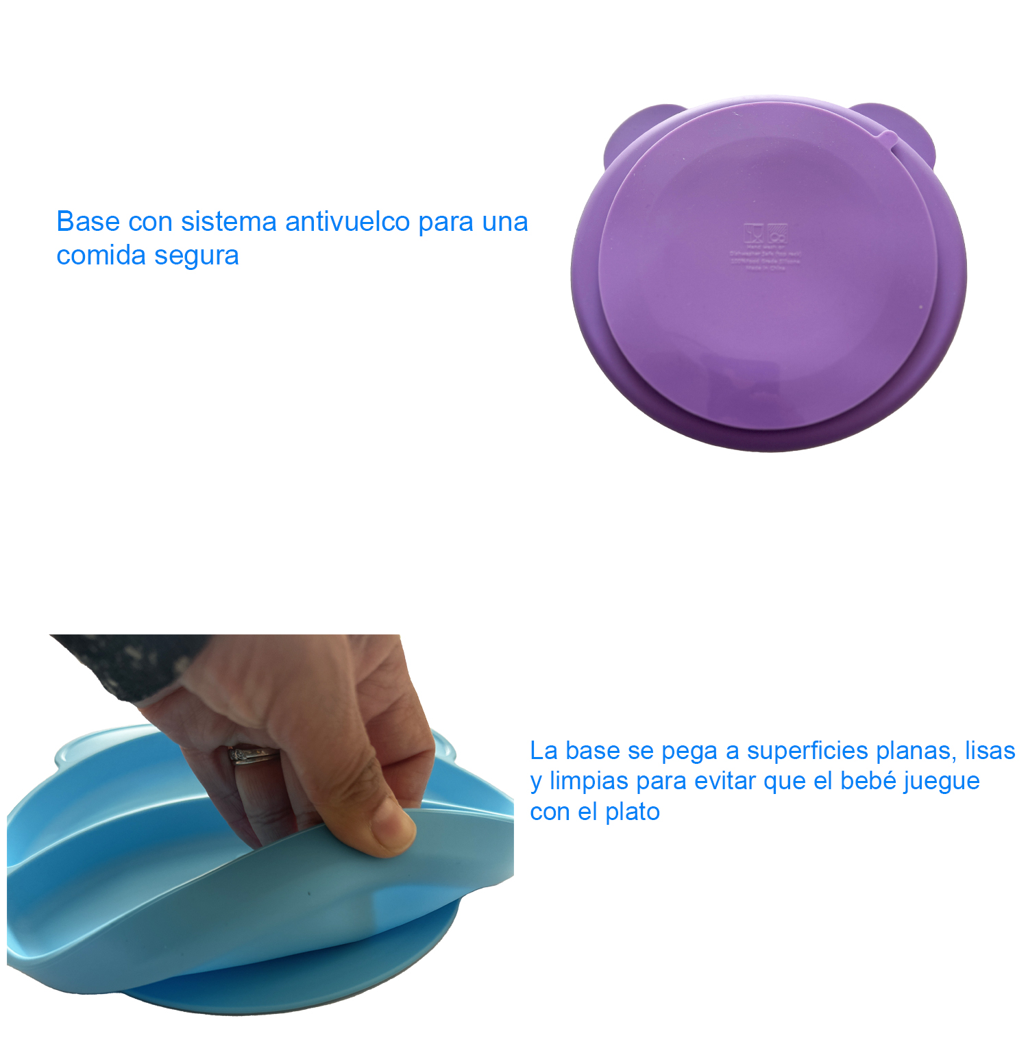 Plato para Bebé con 3 Divisiones y Cubiertos en Silicona Libre de BPA.