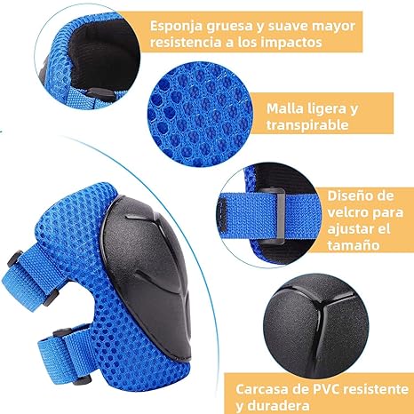 DGGTW Equipo de Protección con Casco Bicicleta,Rodilleras Patinaje,Almohadilla Glútea,Coderas y Protectores,para Skate Ciclismo Patinaje y Otros Deportes Extremos(Azul).