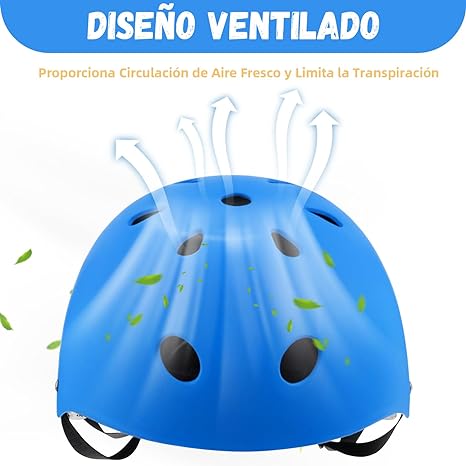 DGGTW Equipo de Protección con Casco Bicicleta,Rodilleras Patinaje,Almohadilla Glútea,Coderas y Protectores,para Skate Ciclismo Patinaje y Otros Deportes Extremos(Azul).