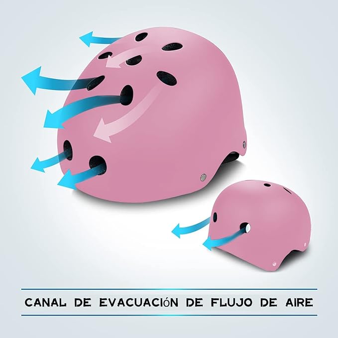 Protecciones Patines Para Bicicleta Niño, Niños Ciclismo Rodillo Patinaje Rodilla, Rodilleras + Muñequeras + Casco de Patinaje de Niños – Rosa/Tamaño Ajustable (50-60CM), Apto Para Monopatín, Ciclismo, Mini Bike Riding Y Otros Deportes Extremos.