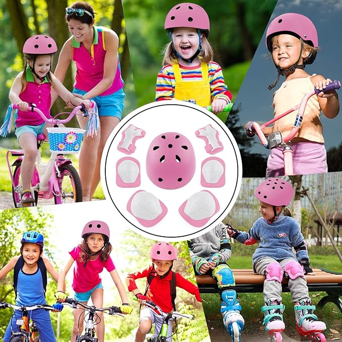 Protecciones Patines Para Bicicleta Nino Ninos Ciclismo Rodillo Patinaje Rodilla Rodilleras Munequeras Casco de Patinaje de Ninos Rosa Tamano