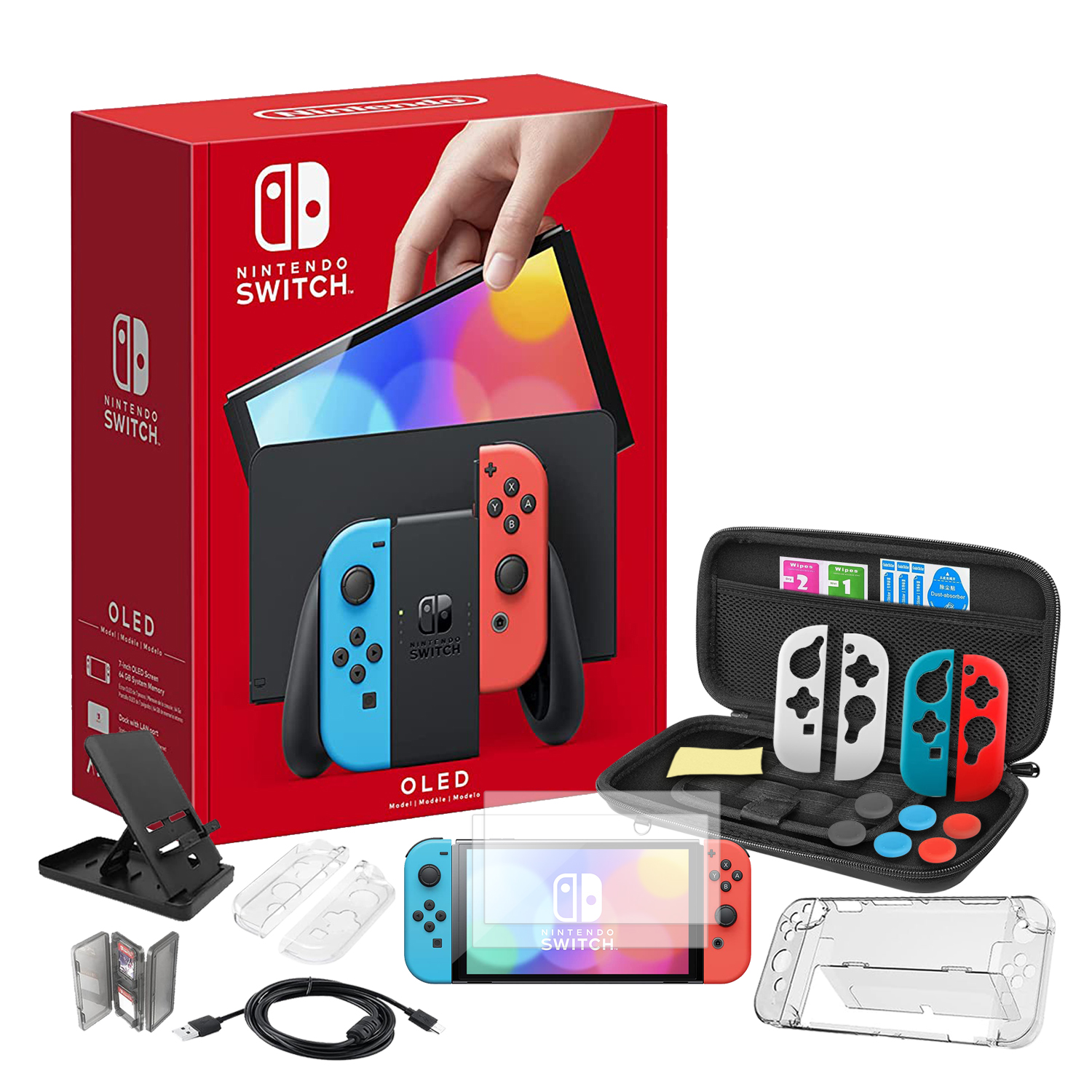 Nintendo Switch Oled 64Gb Neón Más Kit Accesorios 22 En 1.