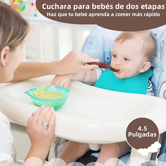 LEIDSANY Cucharas para bebe, cucharas de silicio para dietas de entrenamiento, silicona suave no contiene BPA