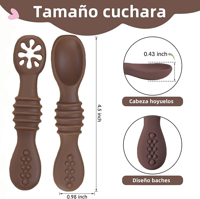 LEIDSANY Cucharas para bebe, cucharas de silicio para dietas de entrenamiento, silicona suave no contiene BPA