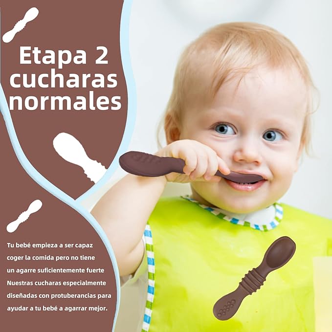 LEIDSANY Cucharas para bebe, cucharas de silicio para dietas de entrenamiento, silicona suave no contiene BPA