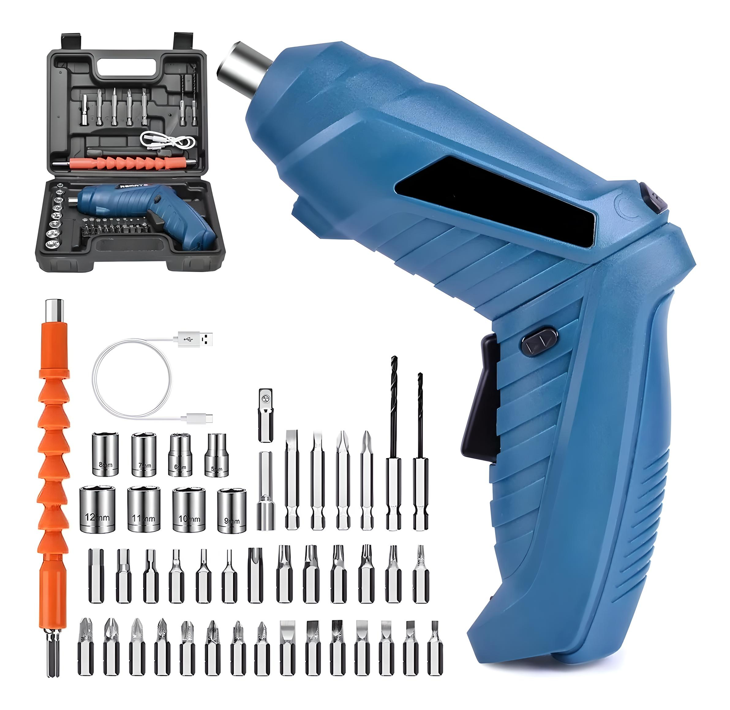 Kit De Desarmador Eléctrico Inalámbrico De 3.6v, 46 Piezas Color Azul